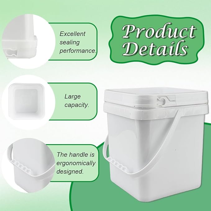 6 Pcs 2.2 Gallon Square Buckets with Lid Duty Plastic Stackable Multipurpose Bucket Suitable for Food Storage Garage car wash Paint Buckets Live Bait Bucket for Fishing （White）