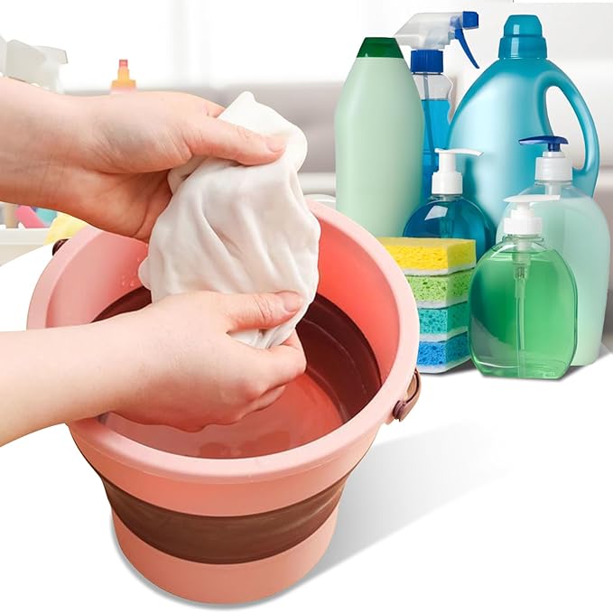 Collapsible Bucket 1.3 Gallon/5L Small Plastic ousehold Cleaning Mop Buckets Foldable Water Bucket for Car Wash Fishing Camping Beach (Pink)