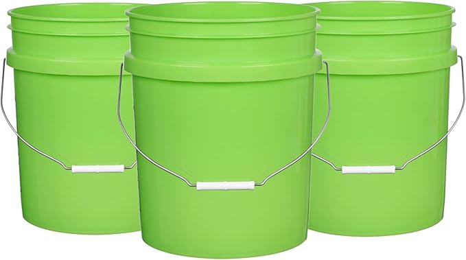 House Naturals 5 Gallon Lime Color Buckets- Pack of 3- Made in USA (5 Gallon, 3, Without Lids)