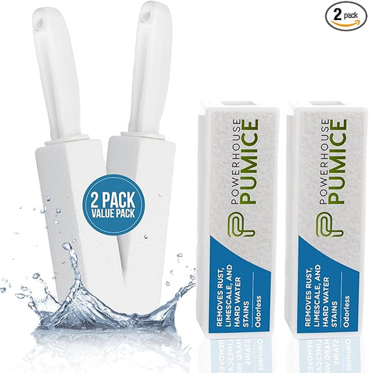 Powerstone Pumice Stone Toilet Bowl Cleaner with Handle (2-pack) - A Solution for Hard Water Stains on Toilets, Grills, Tiles, Grout & Pools