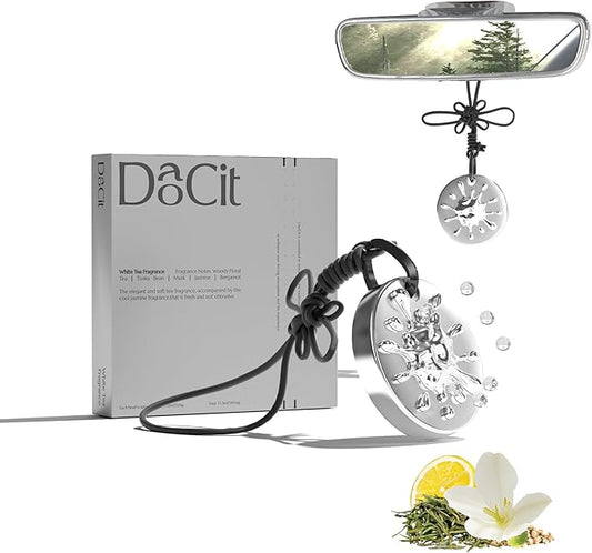 Car Air Freshener Hanging Essential Oil Diffuser with Bead Release Design, 40+ Days Long Lasting Scent for Men & Women, 7 Original + 14 Refills for Car/Home/Office, White Tea Fragrance