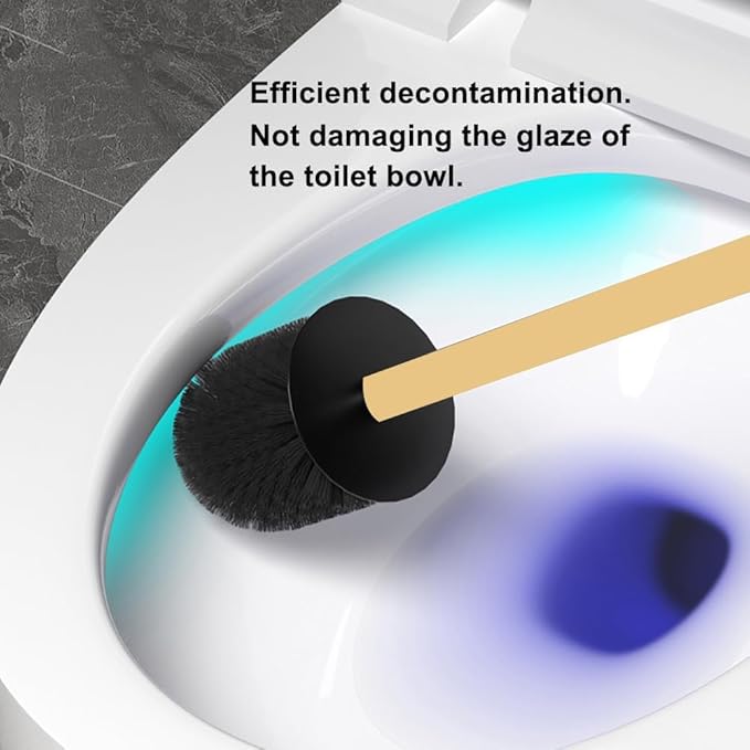 Toilet Brush and Holder Set Freestanding KWQKEM Modern Toilet Bowl Cleaners Brush and Holder with Lid 304 Stainless Steel (Brushed Gold)