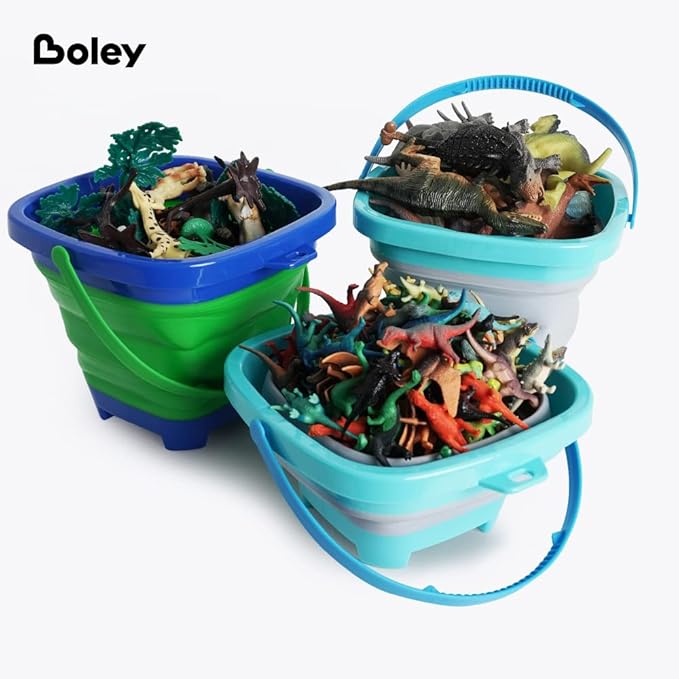 Boley 4-Pack Silicone Foldable Buckets - Multi-Purpose Collapsible Buckets with Handles for Kids, Eco-Friendly Space Saving Beach Playset, Ice & Toy Storage Bin, Child-Safe Outdoor Activity Buckets