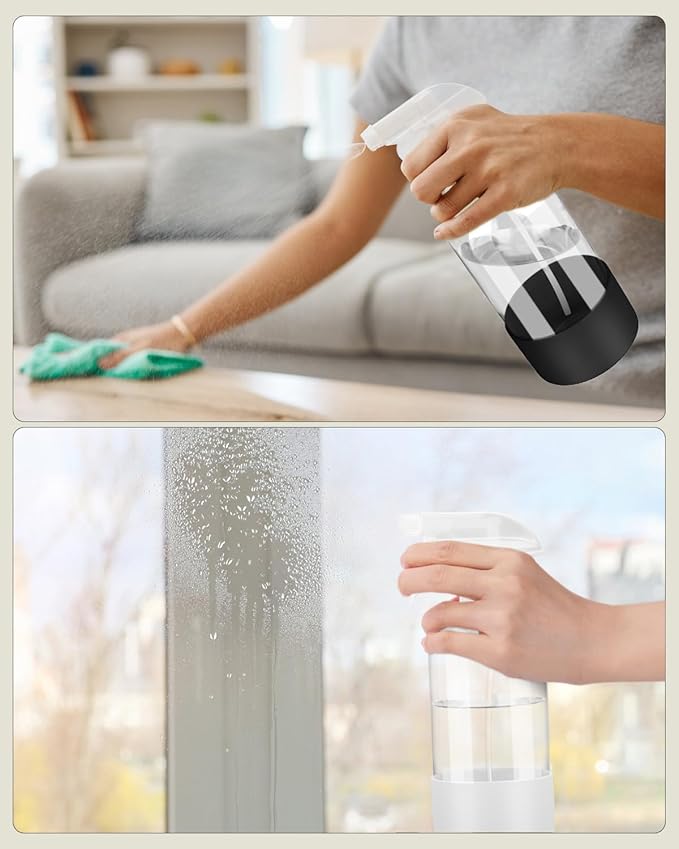 4 Pack Glass Spray Bottles 8 oz, Empty Refillable Containers with Silicone Sleeve Protection, Glass Spray Bottles for Cleaning Solutions, Hair and Plants with Adjustable Nozzles Black&White