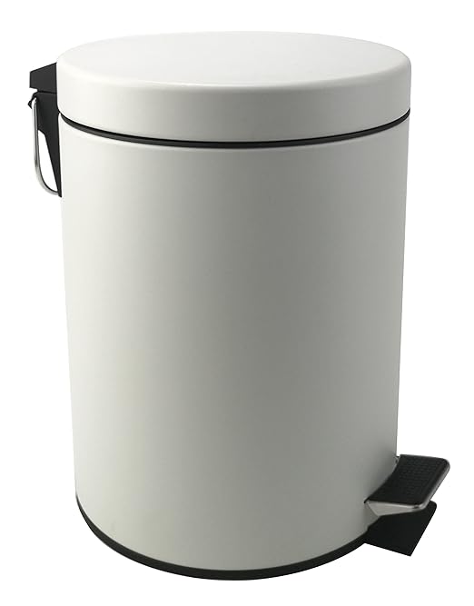 Stainless Steel Small Trash Can with Lid & Step Pedal - 5 Liters/1.3 Gallon Soft Close Waste Basket with Removeable Inner Bucket - Garbage Can for Bathroom, Bedroom, Kitchen & Office (White)