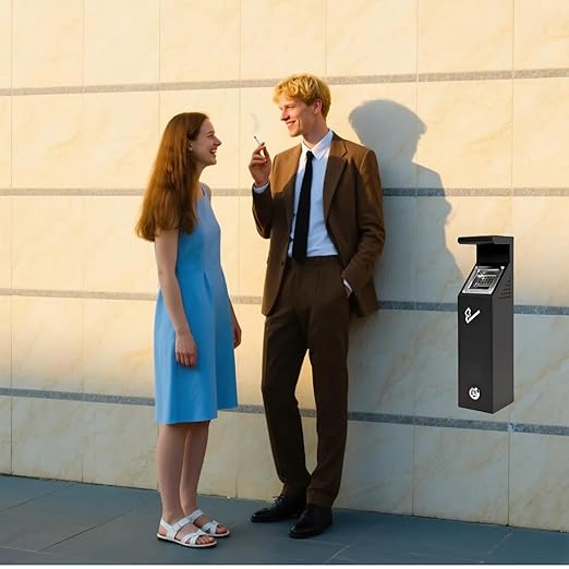 Wall-Mounted Trash Can-Stainless Steel Black Outdoor Trash Can with Lock, Suitable for Public Areas, Bars, Offices, Gardens, Restaurants