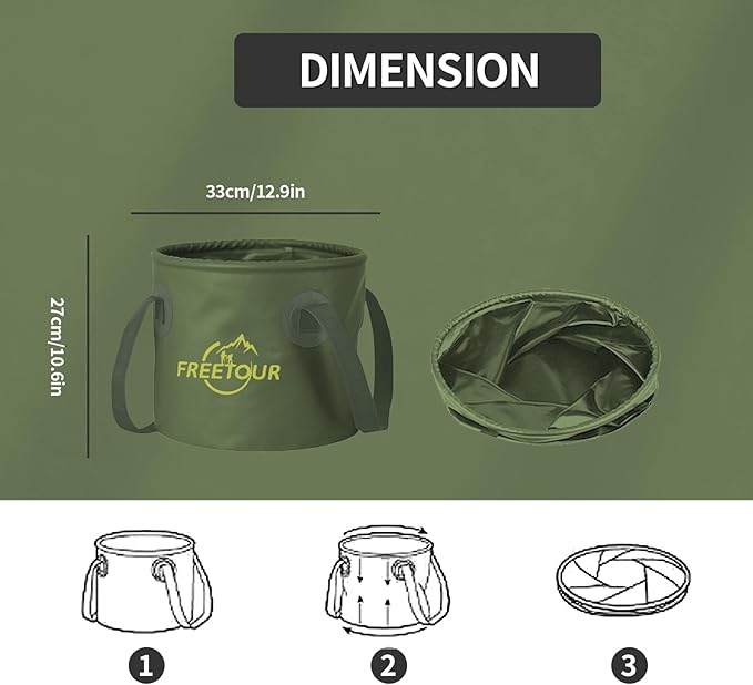 Baiao Collapsible Bucket 5 Gallon, Portable Collapsible Bucket with Handle, Folding Water Container for Fishing Camping Beach Hiking Home Travel Car Washing(Green 20L)