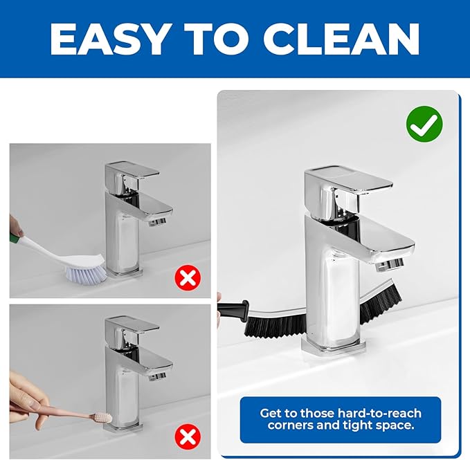 Crevice Cleaning Brushes, Serrated Cleaner Scrub Brush Tool for Hard to Reach Tight Space, Home Essentials, Cleaning Supplies for Shower, Bathroom, Kitchen, Toilet, Window (3, Black)