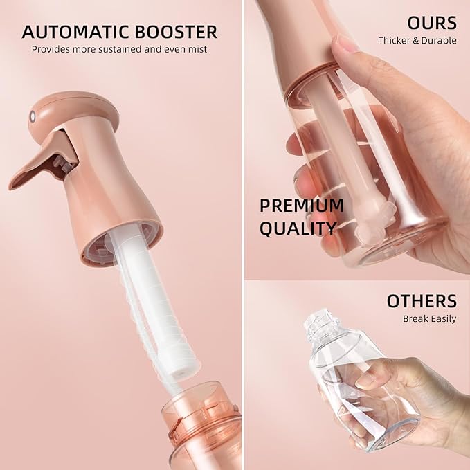 Spray Bottle For Hair, Continuous Mister Sprayer, Ultra Fine Mist Empty Spraying Water Bottles for Hairstyling, Barbers, Salons, Essential Oil Scents, Cleaning, Plants (2 Pack, 6.8 OZ)