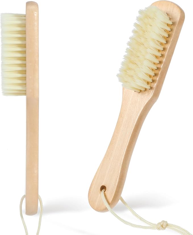 2Pcs Laundry Stain Brush Portable Stain Remover Tool with Soft Bristle Natural Soft Boar Bristle Brushc Small Wood Brush for Home Small Spaces Shoes Clothes Delicate Fabric Knits Cotton Linen Cleaning