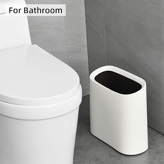 SUBEKYU 2.3 Gal Trash Can for Bathroom,Small Office Garbage Can for Kitchen,Slim Rectangular Waste Bin,Plastic,White