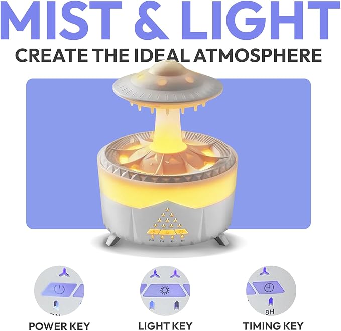 UFO Raindrop Humidifier Oil Diffuser - White - House Scent Essential Oil Desk Humidifier for Aromatherapy - Mushroom Desk Lamp Diffuser With Orange Aroma Oil Included