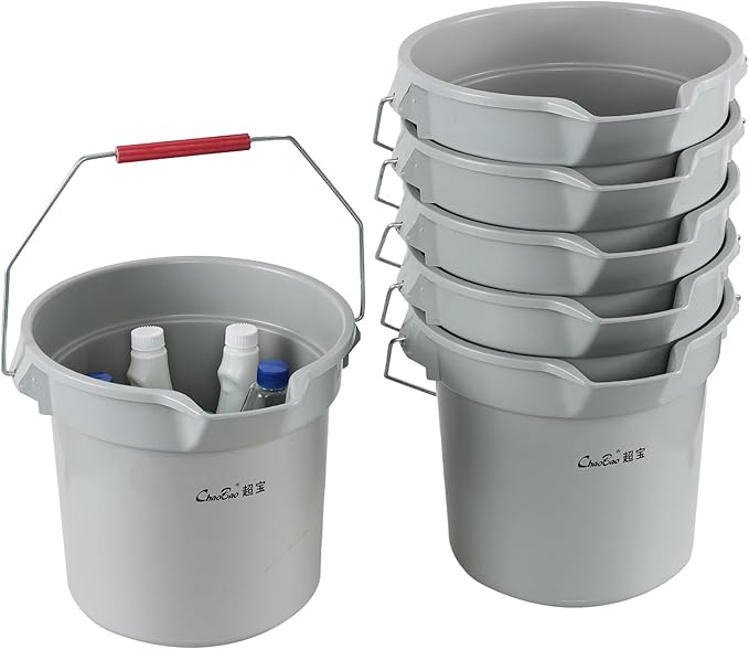 Kiddream 6 Pack 3.5 Gallon Utility Bucket with Handle, Cleaning Bucket with Pour Spout, Grey