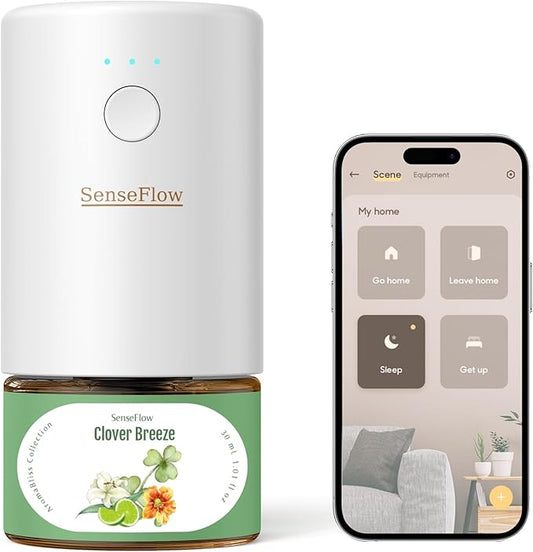 SF101S Smart Wi-Fi Waterless Ultrasonic Essential Oil Diffuser–100% Plant-Based,120-Day Natural Air Freshener & Aromatherapy scent Diffuser Covers 100㎡ for Home,Hotel-Clover Breeze