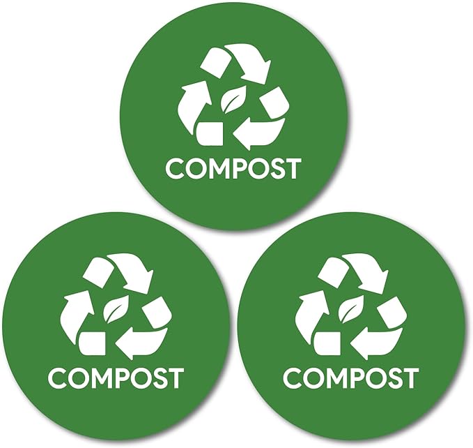 Sutter Signs 3pk Compost Stickers for Trash Can | 4" Weatherproof Waste Management Label Sign Decals for Garbage Cans, Yard Waste, and Outdoor Compost Bins