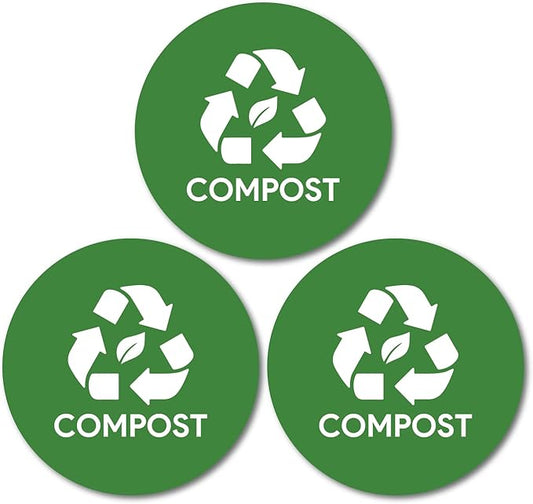 Sutter Signs 3pk Compost Stickers for Trash Can | 4" Weatherproof Waste Management Label Sign Decals for Garbage Cans, Yard Waste, and Outdoor Compost Bins
