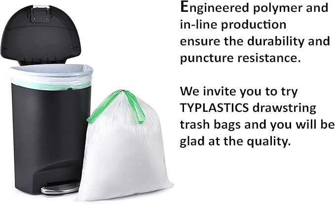TYPLASTICS Tall Kitchen Drawstring Trash Bags, 13 Gallon, 110 Count