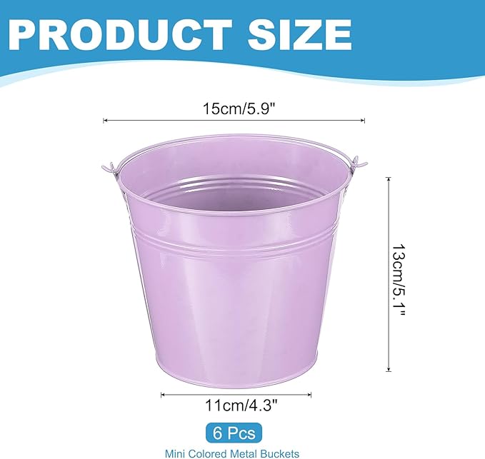 PATIKIL 5.9"x5.1" Small Metal Buckets with Handle, 6 Pcs Mini Galvanized Bucket Colorful Easter Buckets for Crafts Party Favors Decoration, Light Purple