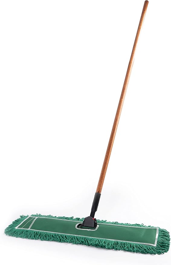 Matthew Cleaning Commercial Quick-Change Dust Mop Handle with Clip-on Metal Gripper for Heavy Duty Mop Head Replacement Holder, Lacquered Wood 60 inch 6packs-Natural