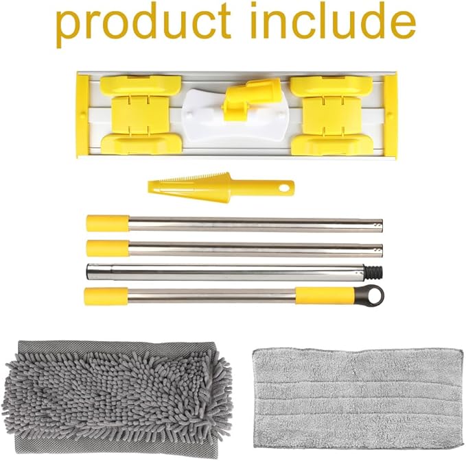 Flat Dust Mop for Floor Cleaning with Microfiber & Chenille Washable Pads and 1 Dirt Removal Scrubber,Wet&Dry Floor Mop with Adjustable Long Handle for Home,Hardwood,Laminate,Tile,Marble