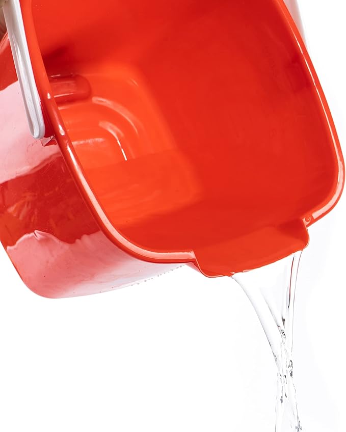 Matthew Detergent&Sanitizing Cleaning Bucket 8 Quart Plastic Pail,Set of 12 Square Containers,Built-in Spout w/Handle,Wash Rinse Sanitize Handwash Bucket for Home Office Commercial Restaurant (Red)