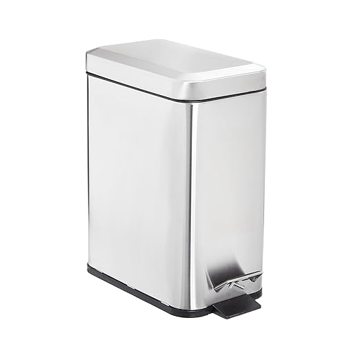 simplemade Rectangle Step Trash Can - 5 Liter / 1.3 Gallon - Stainless Steel Bathroom Trash Can | Small Trash Can with Lid | Office Trash Can | Garbage Can with Lid | Metal Wastebasket (Steel)