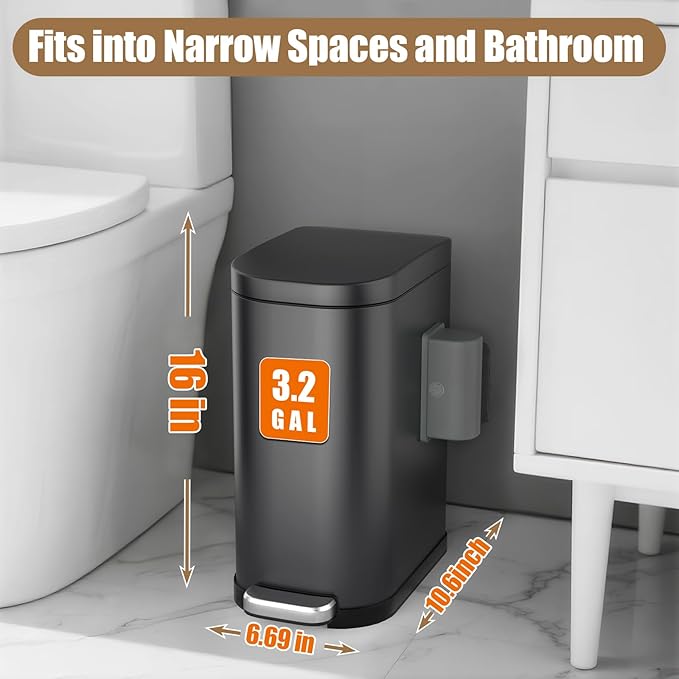 Dog Poop Trash Can Outside with Odor Control Lid & Step Pedal, 3.2Gal Stainless Steel Outdoor Trash Can, Waterproof Dog Waste Container - Includes 3 Carbon Filters & Bin Bag Holder