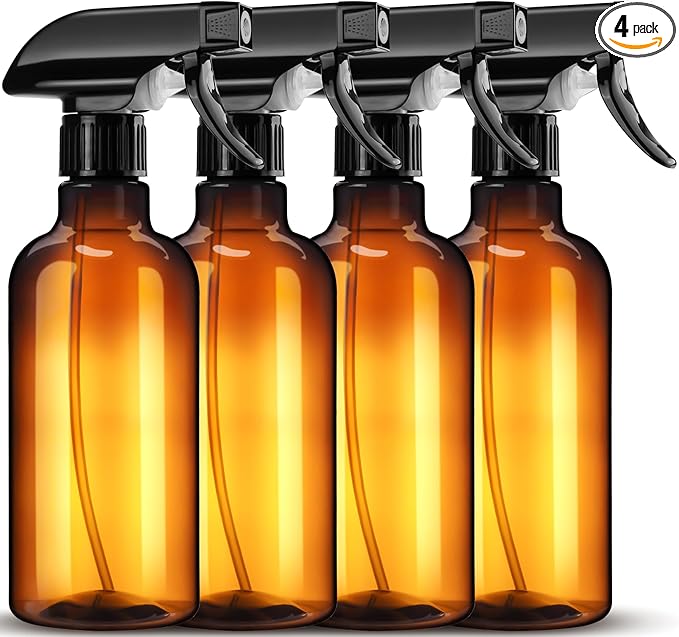 DIYSELF Spray Bottle for Cleaning Plastic Spray Bottles 16 oz 500ml Squirt Bottles for Liquids Amber Clear Spray Bottles for Cleaning Empty Plastic Spray Bottle for Home and Garden (4 Pack)