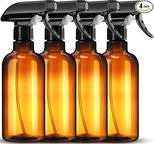DIYSELF Spray Bottle for Cleaning Plastic Spray Bottles 16 oz 500ml Squirt Bottles for Liquids Amber Clear Spray Bottles for Cleaning Empty Plastic Spray Bottle for Home and Garden (4 Pack)