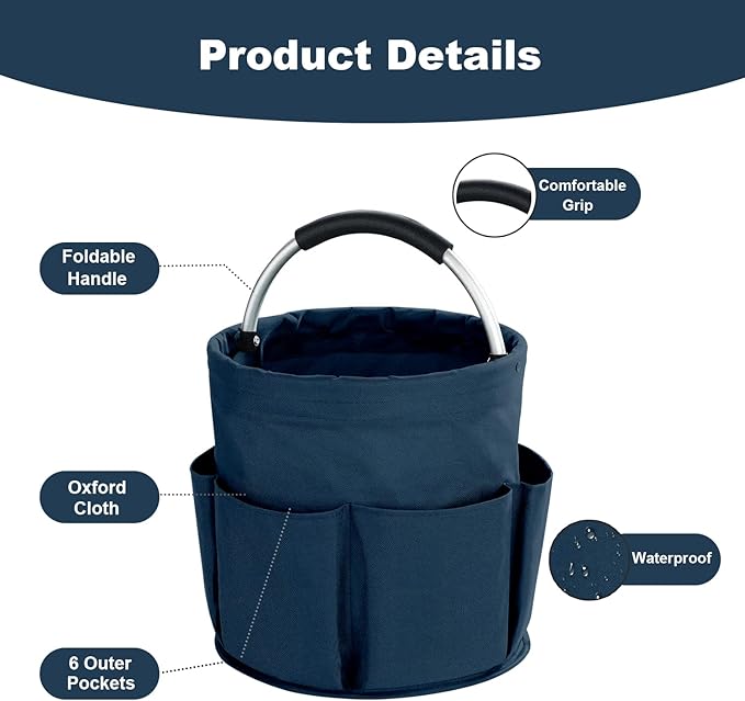 17L Cleaning Caddy with Handle, Cleaning Supplies Organizer, Foldable Storage Basket, Cleaning Supply Caddy, Portable Multi Cleaning Bucket Bag for Home, Garden (Blue)