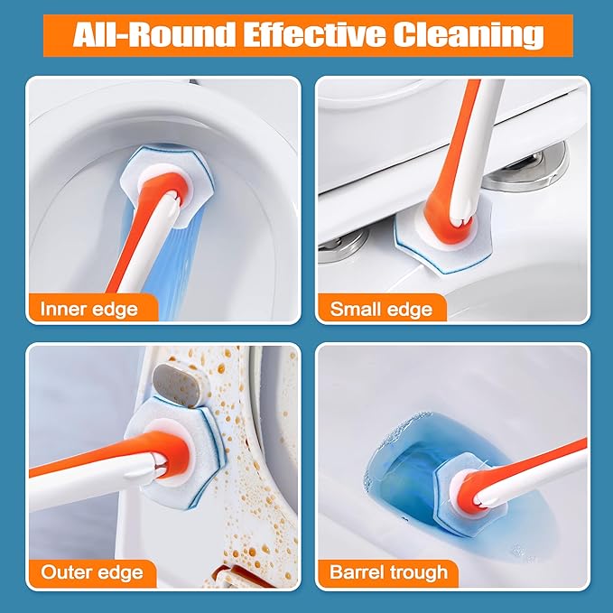 JEHONN Disposable Toilet Bowl Cleaner Wand with 40 Cleaner Refills, Wall Mounted Long Handle Compact Bathroom Scrub Brush Holder Set for Sink Bathtub Wash Basin Mop Pool (Orange)
