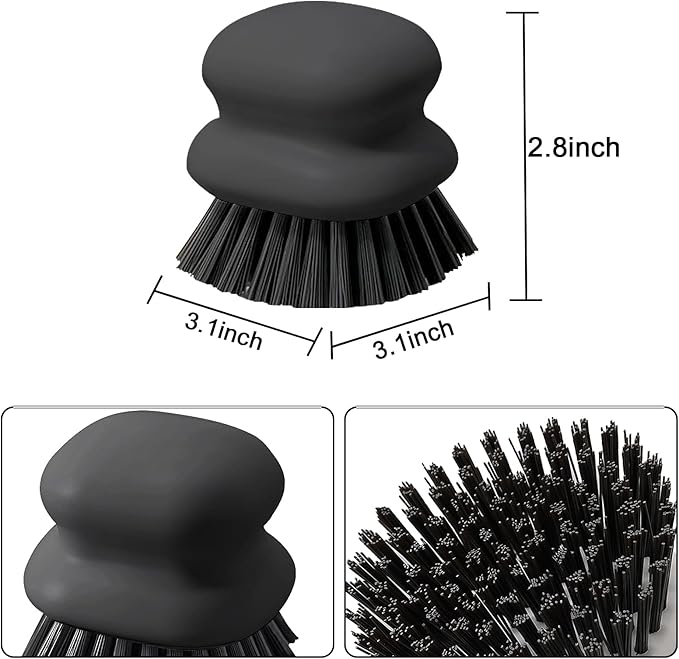 2Pack Dish Scrub Brush, Palm Brush Dish Scrubber with Ergonomic Grip, Kitchen Scrub Brushes for Cleaning for Pans, Pots, Kitchen Sink Cleaning-Black