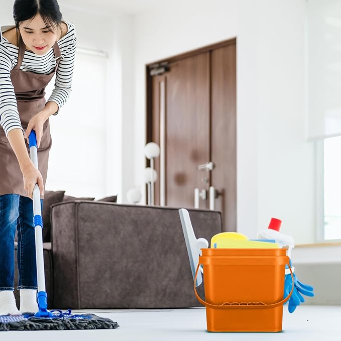 Mifoci 4 Pcs Plastic Bucket 5 Quart Square Cleaning Bucket Utility Small Pail with Handle for House Cleaning Storage Livestock Feeding Car Washing (Yellow,Blue,Green,Orange)
