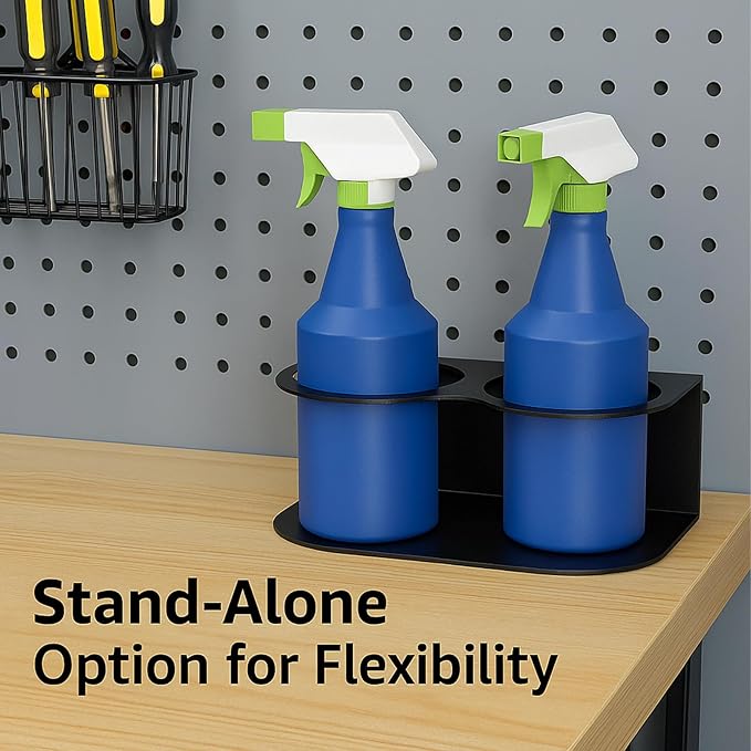 2 Pack Spray Bottle Holder Wall Mount, Metal Aerosol Spray Can Holder Rack Organizer with Double Holes, Heavy Duty Paint Bottle Can Storage Rack with Hardware Easy Install for Garage Home Workspace