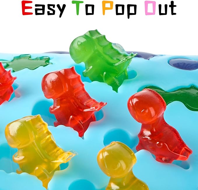 6 Pcs Mini Gummy Candy Molds Set, Silicone Bear Donut Dinosaur Fruit Snack Molds with 4 Droppers, Storage Box and Brush for Small Jello Candy Chocolate Gummy