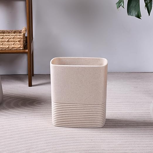 Beige Sand Stone Small Bathroom Trash Can 2 Gal(7 Liter), Heavy Sturdy Small Kitchen Garbage Can,Living Room Bedroom Trash Can, Decorative Wastebasket for Home, Garden, Office, Perfect for Toilet Side