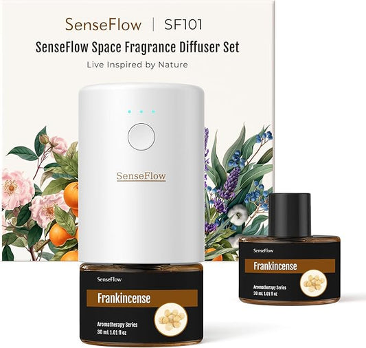 SF101 Waterless Ultrasonic Essential Oil Diffuser–100% Plant-Based,120-Day Natural Air Freshener & Aromatherapy Diffuser for Home,Hotel,Studio–Covers up to 100㎡-Frankincense