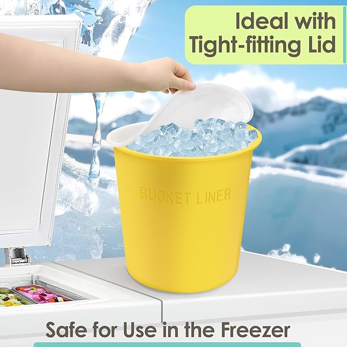 2 Gallon Bucket Liner with Lid – Food Grade, Foldable & Heat-Resistant – Multi-Purpose Reusable Silicone Bucket Pail Liner for Kitchen, Outdoor, Gardening, Camping, Thinset & Paint(Yellow