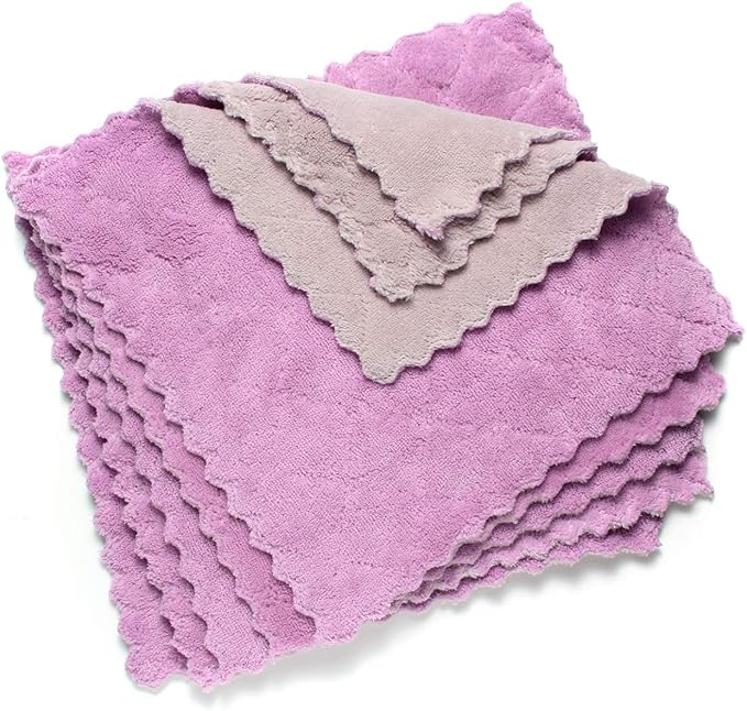 Cleaning Cloths Kitchen Towels Microfiber Washcloths Lint Free Dish Cloth Reusable Dishtowels Household Super Absorbent Fast Drying, 10"x10", Pack of 5 (Purple-Grey)