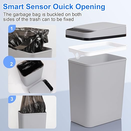 Smart Touchless Bathroom Trash Can 2.2 Gallon Automatic Motion Sensor Rubbish Can with Lid Electric Narrow Small Garbage Bin for Kitchen, Office, Toilet, Bedroom (Grey)