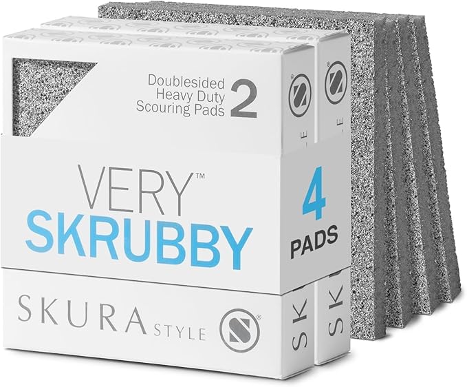 Skura Style Very Skrubby Heavy Duty Scouring Pads (Bulk 4 Pack) | Abrasive Kitchen Cleaner for Caked-on, Baked-on Dirt | Durable, Odor-Free, Flexible, Dual Sided, Polyurethane Foam Scrubber