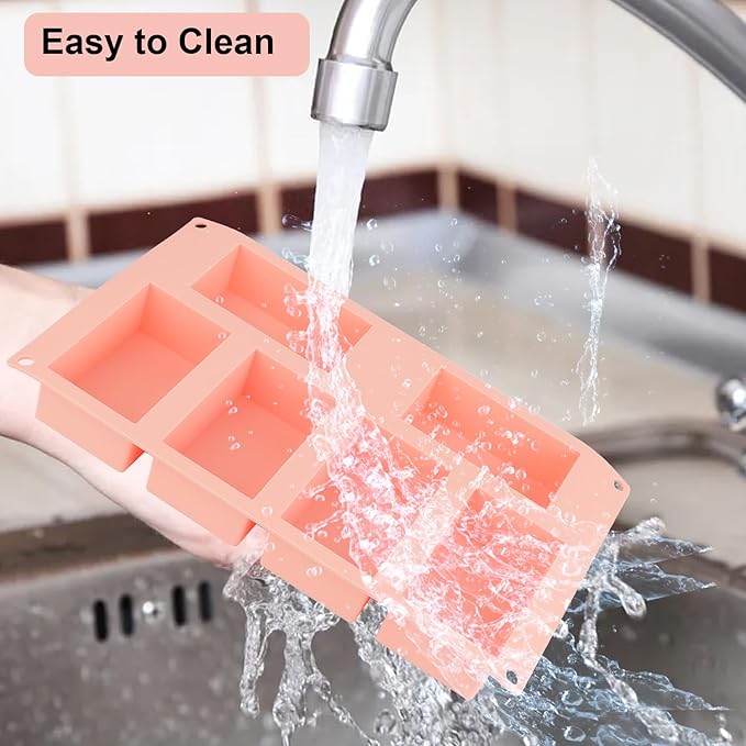 Nalchois Silicone Soap Molds, 6 Cavity Rectangle Silicone Molds for Craft Soap, Cake, Chocolate & Ice Cube Trays, Non-Stick Easy Release BPA Free Loaf Baking Pan Purple