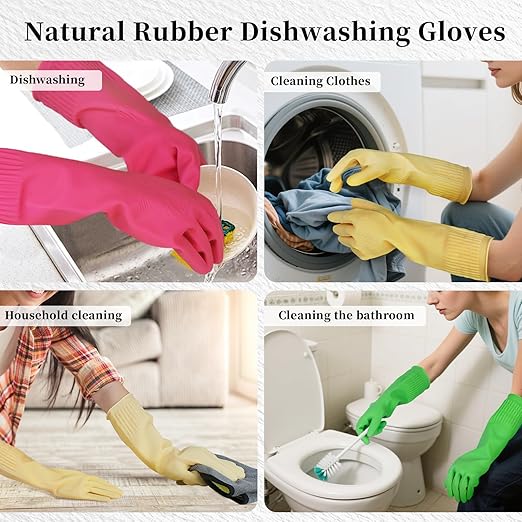 Rubber Gloves for Cleaning – 3 Pairs Reusable Gloves for Dishwashing, Kitchen and Household Tasks, 15-Inch Long, Non-Slip and Waterproof (Large)