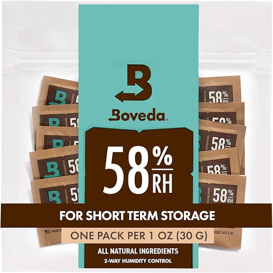 Boveda 58% Two-Way Humidity Control Packs For Storing 1 oz – Size 8 – 10 Pack – Moisture Absorbers for Small Storage Containers – Humidifier Packs – Hydration Packets in Resealable Bag
