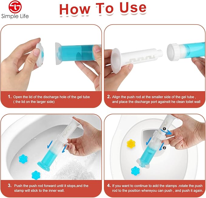 Simple Life Toilet Bowl Cleaner Gel | Fresh Flower Toilet Gel Stamp | Stops Limescale and Stains with Air Freshening Scent | Deodorizing Clean | 32 Stamps, Blue & Yellow