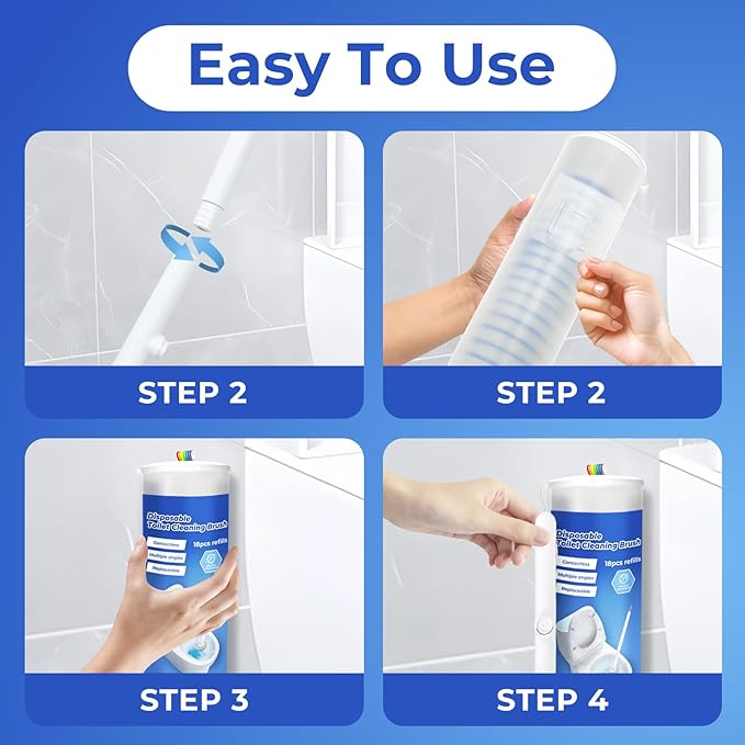Disposable Toilet Bowl Cleaning System Kit - Includes Wand Handle, Storage Caddy & 18 Refill Heads - Quick, Hygienic Bathroom Clean - Essential for Home, Apartment, Dorm Room & Guest Bath