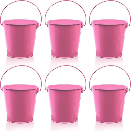Small Metal Buckets with Handle 6 Pcs – Galvanized Bucket Leak Proof & Rust Resistant 20 fl oz Capacity - Best for Party Décor, Organizing & Decorating Classrooms (Pink, Small 4.3" Top)