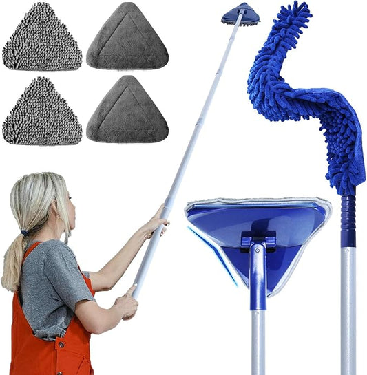 Wall Cleaner Mop with Fan Duster, BAFEZOZE Baseboard Cleaner Tool with Long Handle 82", Floor Cleaner for Mopping Long Dusters for Cleaning, 1 Ceiling Fan Cleaner Duster 4 Replacement Pads