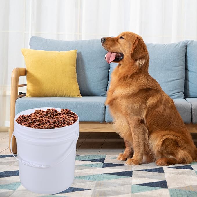 7 Gallon Plastic Bucket with Airtight Lid, Food Grade All Purpose Pail Built-in Handle, White (Pack of 4)