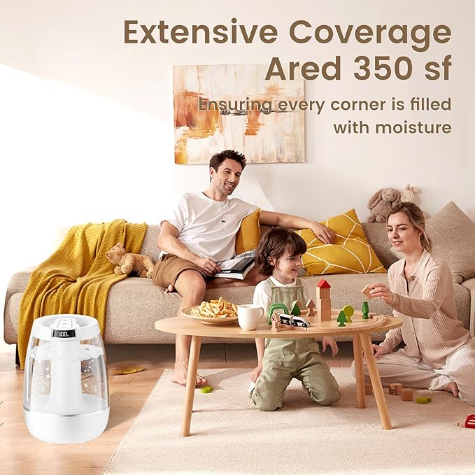 3L Cool Mist Humidifier for Bedroom, Home & Office - Large Capacity, Quiet, Auto Shut-Off, Waterless Protection - Ultrasonic Air Humidifier for Plants & Dry Air